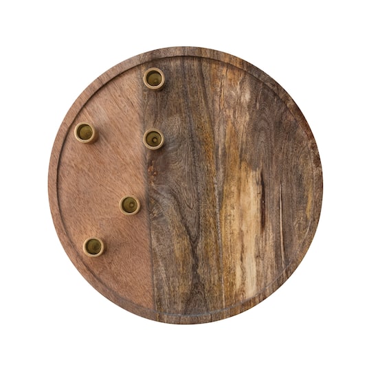 Hello Honey® 15.5" Decorative Natural & Gold Finish Mango Wood & Aluminum Tray Taper Candleholder